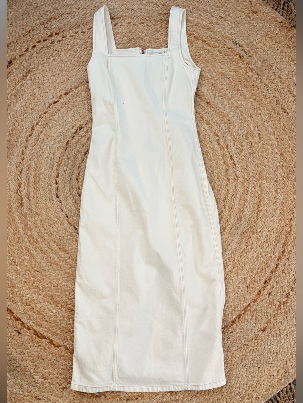 Abercrombie & Fitch Cream Denim Column Midi Dress